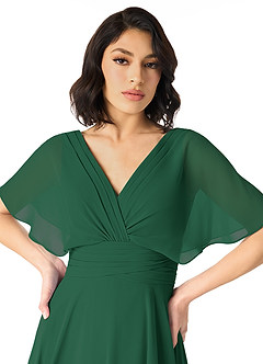 Azazie Pamela Vestidos de damas de honor Vestido de Verde Oscuro de Gasa de Corte en A con Cuello en V plisado image4