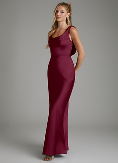 Azazie Elena Bridesmaid Dresses Mulberry Mermaid Pleated Stretch Satin Dress image5