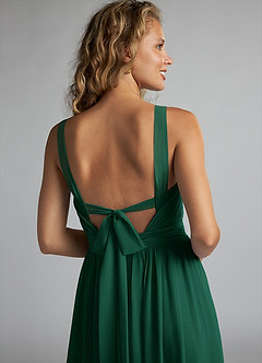 Azazie Aziza Bridesmaid Dresses Emerald A-Line V-Neck Pleated Chiffon Dress image6