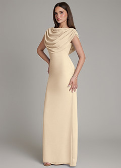 Azazie Hadley Robes de demoiselle d'honneur Robe Sirène en Mousseline de soie Plissée Champagne image9