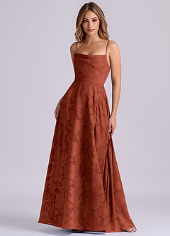 Azazie Elle 신부 들러리 드레스 A라인 주름진 플로럴 번아웃 바닥 길이 드레스 image4