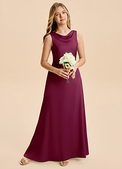 Azazie Kiki Junior Mulberry A-Line Bow Stretch Satin Dress image1