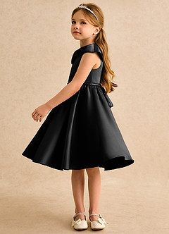Azazie Acorn Flower Girl Dresses Black A-Line Pleated Matte Satin Dress image4