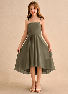 Azazie Twilight Dance Girls Formal Flower Girl Dresses Willow Green A-Line Pleated Chiffon Dress image5