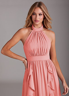 Azazie Avary Bridesmaid Dresses Coral A-Line Pleated Chiffon Dress image6