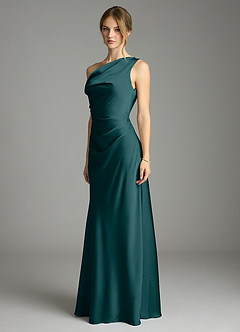 Azazie Emerson Bridesmaid Dresses Pine Mermaid Off the Shoulder Stretch Satin Dress image4