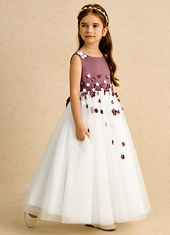 Azazie Eleni Flower Girl Dresses Ivory Desert Rose Ball-Gown Bow Tulle Dress image6