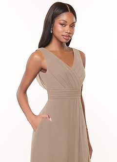 Azazie Karina Bridesmaid Dresses Taupe A-Line Pleated Chiffon Dress image5