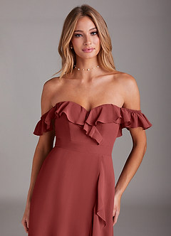Azazie Lyra Bridesmaid Dresses Terracotta A-Line Chiffon Convertible Dress image1