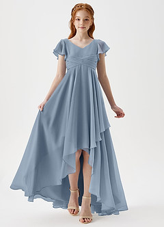 Azazie Caria Junior Dusty Blue A-Line Pleated Chiffon Dress image6