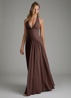 Azazie Alicia Bridesmaid Dresses Ganache A-Line Pleated Chiffon Dress image4