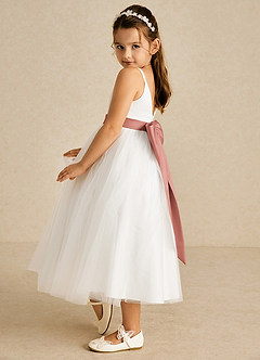 Azazie Lea Flower Girl Dresses Rosette A-Line Spaghetti Strap Tulle Dress image3