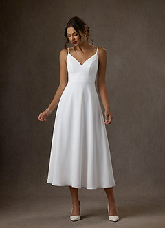 Azazie Xena Vestidos de novia Vestido de Diamante Blanco de Crepé elástico de Corte en A image3