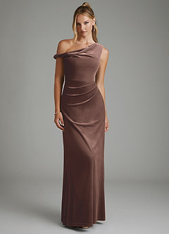 Azazie Emerson Bridesmaid Dresses Ganache A-Line Off the Shoulder Velvet Dress image1