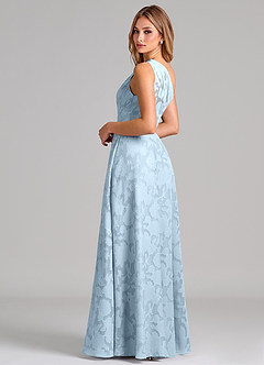 Azazie Phaedra Bridesmaid Dresses Sky Blue A-Line One Shoulder Floral Burnout Dress image2