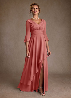 Azazie Eire Abiti per la Madre della Sposa Abito A-Line in Chiffon Plissettato Rosa Antica image1