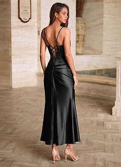 Viviannella Black Sequin Embroidery Stretch Satin Wedding Guest image6