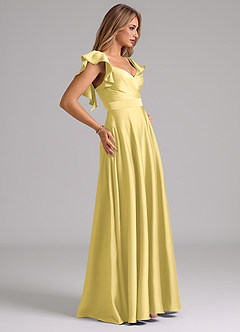 Azazie Leilani Bridesmaid Dresses Canary A-Line Ruched Stretch Satin Dress image6