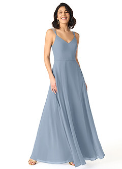 Azazie Janine Brautjungfernkleider A-Linie V-Hals Chiffon Kleid Staubblau image1