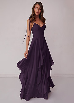 Barbie ♥ Azazie Bridesmaid Dresses Plum A-Line Bow Chiffon Dress image1