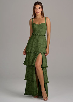 Azazie Romie Robes de demoiselle d'honneur Robe Trapèze en Blumen-Burnout Corset Olive image4