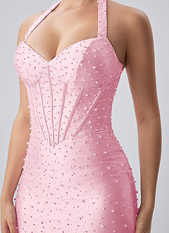 Marianne Pink Halter Satin Corset Slit Mini Dress image5