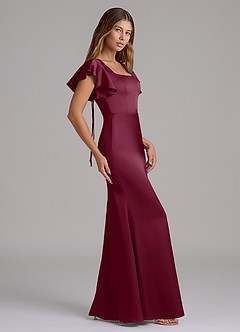 Azazie Elkie Brautjungfernkleider Meerjungfrau-Linie Rechteckiger Ausschnitt Stretch-Satin Kleid Maulbeerrot image3