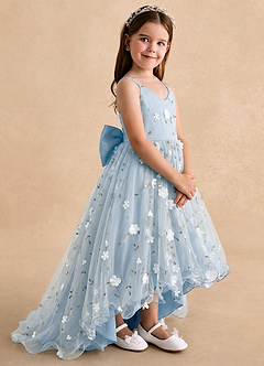 Azazie Celia vestidos de niña de las flores Vestido Azul Pálido de Tul de Línea A con Tirantes finos image3