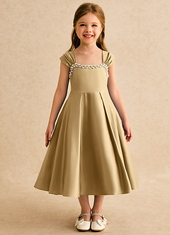 Azazie Yosemite Flower Girl Dresses Gold Ball-Gown Sweetheart Neckline Matte Satin Dress image4