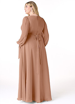 Azazie Leonia Brautjungfernkleider A-Linie Langarm Chiffon Kleid Champagner Rosa image2
