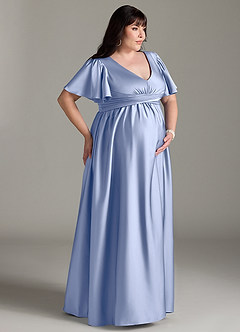 Azazie Verna Maternity Bridesmaid Dresses A-Line Ruched Stretch Satin Floor-Length Dress image12
