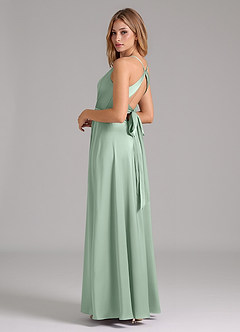 Azazie Evalleen Bridesmaid Dresses Agave A-Line Pleated Stretch Satin Dress image7