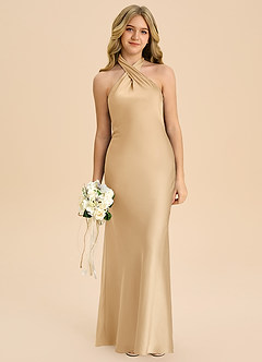 Azazie Chickie Junior Robe Fourreau en Satin extensible Plissée Or image3