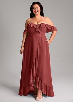 Azazie Lyra Bridesmaid Dresses Terracotta A-Line Chiffon Convertible Dress image11