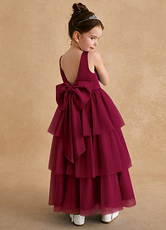 Azazie Megallie Flower Girl Dresses Burgundy A-Line Bow Tulle Dress image1