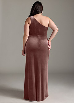 Azazie Argan Bridesmaid Dresses Espresso Mermaid One Shoulder Pleated Velvet Dress image9