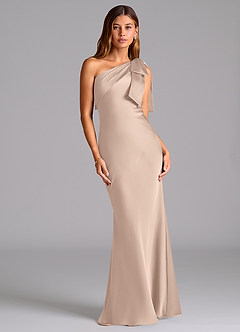 Azazie Yuanna Bridesmaid Dresses English Rose Mermaid One Shoulder Stretch Satin Dress image1
