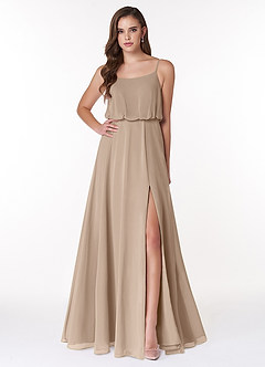 Azazie Lupe Bridesmaid Dresses Taupe A-Line Scoop Blouson Chiffon Dress image1