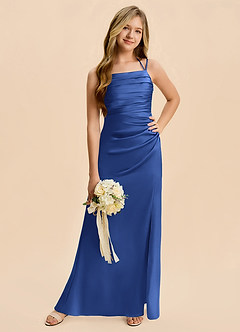 Azazie Nova Junior Royal Blue A-Line Pleated Stretch Satin Dress image5