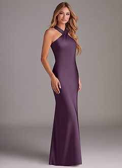 Azazie Doretta Bridesmaid Dresses Plum Mermaid Pleated Stretch Satin Dress image3