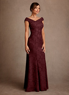 Azazie Aberdeen Mother of the Bride Dresses Cabernet Sheath Pleated Floral Burnout Dress image3