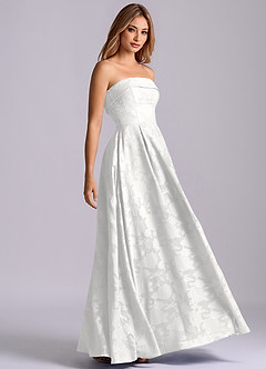 Azazie Lucienne Bridesmaid Dresses White A-Line Strapless Floral Burnout Dress image1