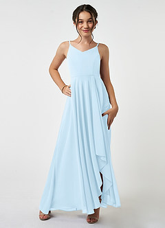 Azazie Collette Junior Sky Blue A-Line Ruched Chiffon Dress image1