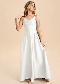 Azazie Bug Junior A-Linie Plissee Stretch-Satin Kleid Weiß image4