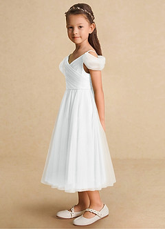 Azazie Lizzette Flower Girl Dresses Diamond White A-Line Ruched Tulle Dress image3
