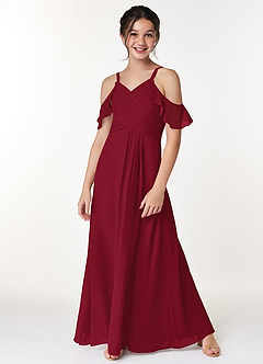 Azazie Dakota Junior Burgundy A-Line Off the Shoulder Chiffon Dress image4