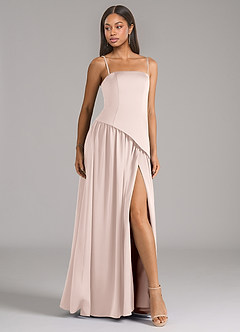 Azazie Adeline Robes de demoiselle d'honneur Robe Trapèze Convertible en Satin extensible Sans bretelle Rose Pâle image6