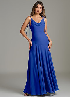 Azazie Dawn Vestidos de damas de honor Vestido Azul Real de Gasa de Corte Sirena con Plisado image4