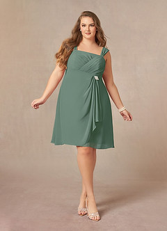 Azazie Olivia Mother of the Bride Dresses Eucalyptus A-Line Square Neckline Pleated Chiffon Dress image9