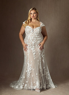 Azazie Salina Wedding Dresses Diamond White Nude Mermaid Sweetheart Sequins Tulle Dress image9